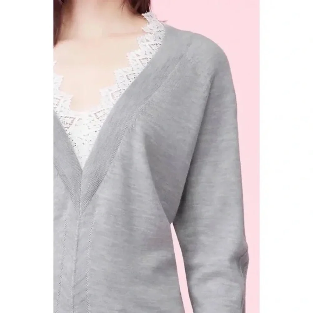 REBECCA TAYLOR Grey Lace Combo Pullover